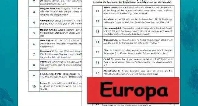 Textaufgaben Europa Erdkunde - Kostenlos von Legakulie.info