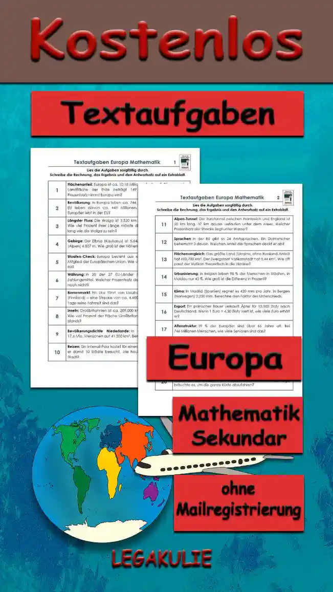 Textaufgaben Europa Erdkunde - Kostenlos von Legakulie.info