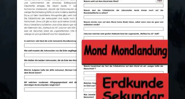 Textverständnis Mond Erdkunde - Kostenlos von Legakulie.info [SACHTEXT] | Die Mondlandung – Ein galaktisches Picknick ohne Sauerstoff | Im Jahr 1969 beschlossen drei Männer, dass ein einfacher Strandurlaub zu langweilig sei, und flogen stattdessen 384.400 Kilometer weit weg. Neil Armstrong und Buzz Aldrin waren die ersten, die den Mondstaub unter ihren Stiefeln knirschen hörten, während ihr Kollege Michael Collins im Orbit kreiste und wahrscheinlich die einsamste Kaffeepause der Geschichte einlegte. Die Mission Apollo 11 war ein technisches Meisterwerk, obwohl der Bordcomputer damals weniger Rechenleistung hatte als eine moderne elektrische Zahnbürste. | Da es auf dem Mond keine Atmosphäre gibt, weht dort auch kein Wind. Das bedeutet: Die Fußabdrücke der Astronauten sind heute noch da – wie ein ewiges Selfie der Menschheit. Ohne Luft gibt es aber auch keinen Schall; man könnte dort oben also eine Heavy-Metal-Band aufdrehen und würde absolut gar nichts hören. Die Mondlandung war ein Meilenstein des „Wettlaufs ins All“ zwischen den USA und der Sowjetunion und bewies, dass wir Menschen selbst die ungemütlichsten Orte im Universum erreichen können, solange wir genug Treibstoff und Mut dabeihaben. || [FRAGEN UND LÖSUNGEN] | 1. In welchem Jahr fand die erste bemannte Mondlandung statt? | Lösung: Die erste Mondlandung fand im Jahr 1969 statt. | 2. Wie weit mussten die Astronauten von der Erde wegfliegen, um den Mond zu erreichen? | Lösung: Die Entfernung betrug 384.400 Kilometer. | 3. Wie hießen die beiden Astronauten, die als Erste den Mond betraten? | Lösung: Die ersten Männer auf dem Mond waren Neil Armstrong und Buzz Aldrin. | 4. Welche Aufgabe hatte der dritte Astronaut, Michael Collins, während seine Kollegen auf dem Mond waren? | Lösung: Er kreiste währenddessen im Orbit (der Mondumlaufbahn). | 5. Mit welchem modernen Alltagsgegenstand wird die geringe Rechenleistung des damaligen Bordcomputers verglichen? | Lösung: Die Rechenleistung war geringer als die einer modernen elektrischen Zahnbürste. | 6. Warum weht auf dem Mond kein Wind? | Lösung: Es gibt auf dem Mond keine Atmosphäre, die Wind erzeugen könnte. | 7. Warum sind die Fußabdrücke der Astronauten heute immer noch auf der Mondoberfläche zu sehen? | Lösung: Weil es keinen Wind gibt, der sie verwehen oder verwischen könnte. | 8. Warum könnte man auf dem Mond keine Musik hören, selbst wenn man sie ganz laut aufdrehen würde? | Lösung: Ohne Luft gibt es keinen Schall, der übertragen werden könnte. | 9. Zwischen welchen zwei großen Nationen fand der sogenannte „Wettlauf ins All“ statt? | Lösung: Der Wettlauf fand zwischen den USA und der Sowjetunion statt. | 10. Welche zwei Dinge waren laut Text nötig, um diesen ungemütlichen Ort im Universum zu erreichen? | Lösung: Die Menschen brauchten dafür genug Treibstoff und Mut. | 11. Welches bildhafte Wort wird im Text für die dauerhaften Fußabdrücke der Menschheit auf dem Mond verwendet? | Lösung: Sie werden als ein „ewiges Selfie“ der Menschheit bezeichnet. | 12. Warum bezeichnet der Text die Fußabdrücke auf dem Mond als ein „ewiges Selfie der Menschheit“? | Lösung: Weil sie dort oben für immer erhalten bleiben, da es keinen Wind gibt, der sie wegwehen könnte. | 13. Welchen Vergleich zieht der Text heran, um zu verdeutlichen, wie einsam Michael Collins im Orbit war? | Lösung: Er nennt es die „einsamste Kaffeepause der Geschichte“. | 14. Was beweist die erfolgreiche Mondlandung laut dem Text über die Fähigkeiten der Menschen? | Lösung: Sie beweist, dass wir selbst die ungemütlichsten Orte im Universum erreichen können, wenn wir genug Treibstoff und Mut haben.