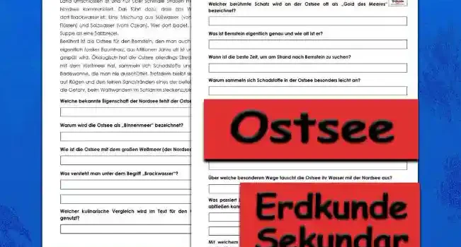 Textverständnis Ostsee Erdkunde - Kostenlos von Legakulie.info [SACHTEXT] | Die Ostsee – Das Binnenmeer für entspannte Wellenreiter | Die Ostsee ist die gemütliche kleine Schwester der Nordsee. Während die Nordsee ständig mit Ebbe und Flut beschäftigt ist, hat die Ostsee darauf meistens keine Lust – Gezeiten gibt es hier kaum. Sie ist ein Binnenmeer, das fast komplett von Land umschlossen ist und nur über schmale Straßen mit der Nordsee kommuniziert. Das führt dazu, dass das Wasser dort Brackwasser ist: Eine Mischung aus Süßwasser (von den Flüssen) und Salzwasser (vom Ozean). Wer dort badet, schmeckt also eher eine dünne Suppe als eine Salzbrezel. | Berühmt ist die Ostsee für den Bernstein, den man auch „Gold des Meeres“ nennt. Es ist eigentlich fossiles Baumharz, das Millionen Jahre alt ist und nach Stürmen an die Strände gespült wird. Ökologisch hat die Ostsee allerdings Stress: Da sie kaum Wasseraustausch mit dem Weltmeer hat, sammeln sich Schadstoffe und Düngemittel dort wie in einer Badewanne, die man nie ausschüttet. Trotzdem bleibt sie mit ihren kreideweißen Klippen auf Rügen und den feinen Sandstränden eines der beliebtesten Urlaubsziele – ganz ohne die Gefahr, beim Wattwandern im Schlamm steckenzubleiben. || [FRAGEN UND LÖSUNGEN] | 1. Welche bekannte Eigenschaft der Nordsee fehlt der Ostsee fast völlig? | Lösung: In der Ostsee gibt es fast keine Gezeiten (Ebbe und Flut). | 2. Warum wird die Ostsee als „Binnenmeer“ bezeichnet? | Lösung: Weil sie fast komplett von Land umschlossen ist. | 3. Wie ist die Ostsee mit dem großen Weltmeer (der Nordsee) verbunden? | Lösung: Nur über schmale Meeresstraßen findet ein Austausch statt. | 4. Was versteht man unter dem Begriff „Brackwasser“? | Lösung: Brackwasser ist eine Mischung aus Süßwasser (aus Flüssen) und Salzwasser (vom Ozean). | 5. Welcher kulinarische Vergleich wird im Text für den Geschmack des Ostseewassers genutzt? | Lösung: Das Wasser schmeckt eher wie eine „dünne Suppe“ als eine „Salzbrezel“. | 6. Welcher berühmte Schatz wird an der Ostsee oft als „Gold des Meeres“ bezeichnet? | Lösung: Der Bernstein wird so genannt. | 7. Was ist Bernstein eigentlich genau und wie alt ist er? | Lösung: Bernstein ist fossiles Baumharz, das viele Millionen Jahre alt ist. | 8. Wann ist die beste Zeit, um am Strand nach Bernstein zu suchen? | Lösung: Besonders nach Stürmen wird Bernstein an die Strände gespült. | 9. Warum sammeln sich Schadstoffe in der Ostsee besonders leicht an? | Lösung: Weil die Ostsee kaum Wasseraustausch mit dem Weltmeer hat (wie eine Badewanne, die nie ausgeschüttet wird). | 10. Welches Naturdenkmal auf der Insel Rügen wird im Text hervorgehoben? | Lösung: Die kreideweißen Klippen auf Rügen werden erwähnt. | 11. Welchen Vorteil bietet ein Urlaub an der Ostsee gegenüber der Nordsee laut dem Text? | Lösung: Man kann dort am Strand spazieren gehen, ohne Gefahr zu laufen, beim Wattwandern im Schlamm steckenzubleiben. | 12. Über welche besonderen Wege tauscht die Ostsee ihr Wasser mit der Nordsee aus? | Lösung: Der Austausch findet nur über sehr schmale Meeresstraßen statt. | 13. Was passiert in der Ostsee mit Schadstoffen und Düngemitteln, weil das Wasser kaum abfließen kann? | Lösung: Sie sammeln sich dort an wie in einer Badewanne, die niemals ausgeschüttet wird. | 14. Mit welchem Begriff wird der Bernstein im Text noch bezeichnet, um seinen Wert zu verdeutlichen? | Lösung: Er wird auch das „Gold des Meeres“ genannt.