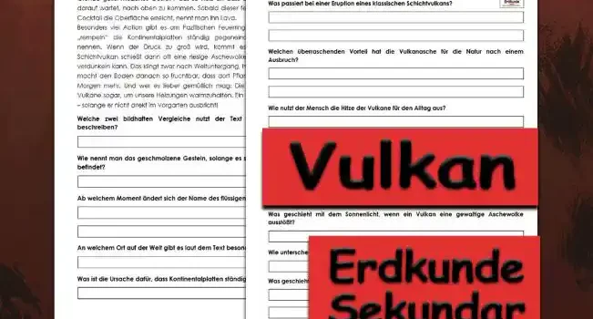 Textverständnis Vulkan Erdkunde - Kostenlos von Legakulie.info [SACHTEXT] | Vulkane – Wenn die Erde mal so richtig Dampf ablässt | Man könnte Vulkane als die „Sicherheitsventile“ unseres Planeten bezeichnen – oder als gigantische Pickel der Erde, die ab und zu mal ordentlich ausgedrückt werden. Tief im Inneren, unter der Erdkruste, brodelt das Magma. Das ist im Grunde geschmolzenes Gestein, das so heiß ist, dass es nur darauf wartet, nach oben zu kommen. Sobald dieser feurige Cocktail die Oberfläche erreicht, nennt man ihn Lava. | Besonders viel Action gibt es am Pazifischen Feuerring. Hier „rempeln“ die Kontinentalplatten ständig gegeneinander, was wir Plattentektonik nennen. Wenn der Druck zu groß wird, kommt es zur Eruption. Ein klassischer Schichtvulkan schießt dann oft eine riesige Aschewolke in den Himmel, die die Sonne verdunkeln kann. Das klingt zwar nach Weltuntergang, hat aber einen Vorteil: Die Asche macht den Boden danach so fruchtbar, dass dort Pflanzen wachsen, als gäbe es kein Morgen mehr. Und wer es lieber gemütlich mag: Die Geothermie nutzt die Hitze der Vulkane sogar, um unsere Heizungen warmzuhalten. Ein echtes Multitalent, dieser Vulkan – solange er nicht direkt im Vorgarten ausbricht! || [FRAGEN UND LÖSUNGEN] | 1. Welche zwei bildhaften Vergleiche nutzt der Text am Anfang, um Vulkane zu beschreiben? | Lösung: Vulkane werden als „Sicherheitsventile“ oder als „gigantische Pickel“ der Erde bezeichnet. | 2. Wie nennt man das geschmolzene Gestein, solange es sich noch tief unter der Erdkruste befindet? | Lösung: Tief im Inneren der Erde nennt man das geschmolzene Gestein Magma. | 3. Ab welchem Moment ändert sich der Name des flüssigen Gesteins in „Lava“? | Lösung: Sobald der feurige Gesteins-Cocktail die Oberfläche der Erde erreicht, nennt man ihn Lava. | 4. An welchem Ort auf der Welt gibt es laut dem Text besonders viel vulkanische „Action“? | Lösung: Besonders viel Aktivität gibt es am Pazifischen Feuerring. | 5. Was ist die Ursache dafür, dass Kontinentalplatten ständig gegeneinander „rempeln“? | Lösung: Die Ursache dafür ist die sogenannte Plattentektonik. | 6. Was passiert bei einer Eruption eines klassischen Schichtvulkans? | Lösung: Er schießt oft eine riesige Aschewolke in den Himmel, die sogar die Sonne verdunkeln kann. | 7. Welchen überraschenden Vorteil hat die Vulkanasche für die Natur nach einem Ausbruch? | Lösung: Die Asche macht den Boden extrem fruchtbar, sodass Pflanzen dort sehr gut wachsen können. | 8. Wie nutzt der Mensch die Hitze der Vulkane für den Alltag aus? | Lösung: Durch die Geothermie wird die Hitze genutzt, um Heizungen warmzuhalten. | 9. Warum wird der Vulkan im Text als „echtes Multitalent“ bezeichnet? | Lösung: Weil er zwar gefährlich ist, aber fruchtbaren Boden liefert und Energie zum Heizen spendet. | 10. Unter welcher Bedingung ist ein Vulkan laut dem Text ein „gemütlicher“ Nachbar? | Lösung: Solange er nicht direkt im eigenen Vorgarten ausbricht. | 11. Was geschieht mit dem Sonnenlicht, wenn ein Vulkan eine gewaltige Aschewolke ausstößt? | Lösung: Die Sonne wird durch die dichte Aschewolke verdunkelt. | 12. Wie unterscheidet sich die Temperatur von Magma im Vergleich zu gewöhnlichem Stein? | Lösung: Magma ist so extrem heiß, dass das Gestein geschmolzen ist und flüssig brodelt. | 13. Was geschieht laut Text mit dem Sonnenlicht, wenn ein Schichtvulkan ausbricht? | Lösung: Die Sonne kann durch die riesige Aschewolke, die in den Himmel geschossen wird, verdunkelt werden. | 14. Welches Wort benutzt der Text für das „Gegeneinander-Rempeln“ der Kontinentalplatten? | Lösung: Dieser Vorgang wird als Plattentektonik bezeichnet.