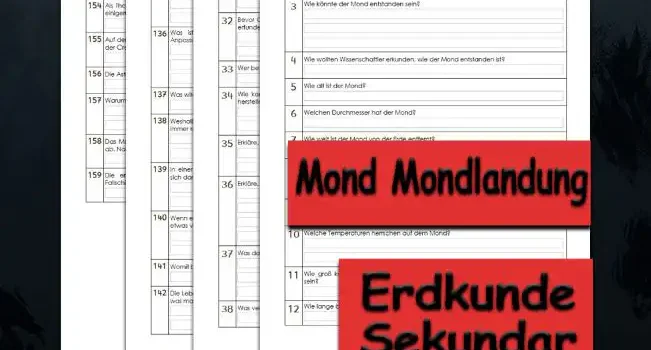 Übungsfragen Mond Mondlandung Erdkunde - Kostenlos von Legakulie.info. [ÜBUNGSFRAGEN] | Mond und Mondlandung – Die 45 wichtigsten interaktiven Übungsfragen zur Astronomie und Geschichte der Raumfahrt auf Legakulie.info | 1. Woher hat der Mond seinen Namen? | 3. Wie könnte der Mond entstanden sein? | 5. Wie alt ist der Mond? | 7. Wie weit ist der Mond von der Erde entfernt? | 10. Welche Temperaturen herrschen auf dem Mond? | 12. Wie lange braucht der Mond für eine Umrundung der Erde? | 13. Warum leuchtet der Mond? | 16. Worin unterscheidet sich die Mondrückseite von der Mondvorderseite? | 19. Wodurch ist die Mehrzahl der Krater auf dem Mond entstanden? | 22. Was unterscheidet den Mond von anderen Himmelskörpern? | 25. Der Mond ist der Hauptgrund für die Entstehung der Gezeiten. Erkläre! | 27. Gibt es Leben auf dem Mond? | 28. Wer betrat als erster Mensch den Mond? | 29. Warum ist es auf dem Mond völlig still? | 35. Erkläre, was bei einer Sonnenfinsternis passiert! | 36. Erkläre was bei einer Mondfinsternis passiert? | 37. Was dauert länger, die Mondfinsternis oder die Sonnenfinsternis? | 40. In welcher Farbe erscheint der Mond bei einer Mondfinsternis? | 43. Was ist der Unterschied zwischen einem Mond und einem Planeten? | 45. Was würde mit einer Tüte Chips auf dem Mond passieren? | 47. Wem gehören die Grundstücke auf dem Mond? | 49. Wer war der erste Mensch im Weltraum? | 50. Wann landeten die Amerikaner auf dem Mond? | 51. Wie hieß die Raumfähre? | 54. Die Astronauten mussten die Apollo 11 verlassen, um von der Mondumlaufbahn auf den Mond zu gelangen. Sie stiegen in eine kleinere Mondlandefähre um. Wie hieß sie? | 58. Welchen berühmten Satz sprach er beim Betreten der Mondoberfläche aus? | 60. Wie hieß der dritte Mann, der bei der ersten Mondlandung dabei war, aber nicht den Mond betrat? | 63. Warum sagt Neil Armstrong "Der ADLER ist gelandet"? | 65. Was ist mit der Abkürzung LRV im Zusammenhang mit der US-Mondforschung gemeint? | 66. Was geschieht mit Fußabdrücken auf der Mondoberfläche? | 67. Welcher erste Flugkörper startete 1957 ins All? | 70. Was wäre mit dem Mondauto geschehen, wenn die Astronauten auf der Erde damit gefahren wären? | 75. Wie viele Menschen waren schon auf dem Mond? | 77. Was sahen die Astronauten von Apollo 8 als erste? | 83. Das Essen auf einem Raumflug gestaltet sich wegen der Schwerelosigkeit ein bisschen anders als auf der Erde. Warum gibt es im Raumschiff kein Brot? | 86. Warum braucht die Raumkapsel einen Hitzeschild? | 94. Warum braucht man bei der Reise zum Mond mehrstufige Raketen? | 99. 1970 startet die Apollo 13 zur dritten Reise zum Mond, doch sie endete in einer Beinahe-Katastrophe. Was war geschehen? | 117. Wie nennt man die letzten Minuten vor einem Start? | 127. Alexei Leonow schwebte als erster Mensch 1965 frei im Weltraum. Am Ende hatte er ein riesengroßes Problem: Er konnte kaum mehr in die Kapsel. Warum? | 130. Was bedeutet das Wort "Astronaut"? | 142. Die Lebensmittel der Astronauten sind in Dosen, Plastikfolien oder Tuben verpackt. Doch was machen Astronauten nach dem Zähneputzen mit der Zahnpasta? | 145. Warum brauchen Astronauten beim Schlafen einen Ventilator neben dem Kopf? | 146. Womit lässt sich ein Astronauten-WC am ehesten vergleichen? | 159. Die erste Frau im Weltall war Walentina Tereschkowa. Sie war eine erfahrene Fallschirmspringerin. Auf welchem Gebiet hatte sie jedoch keinerlei Erfahrung?
