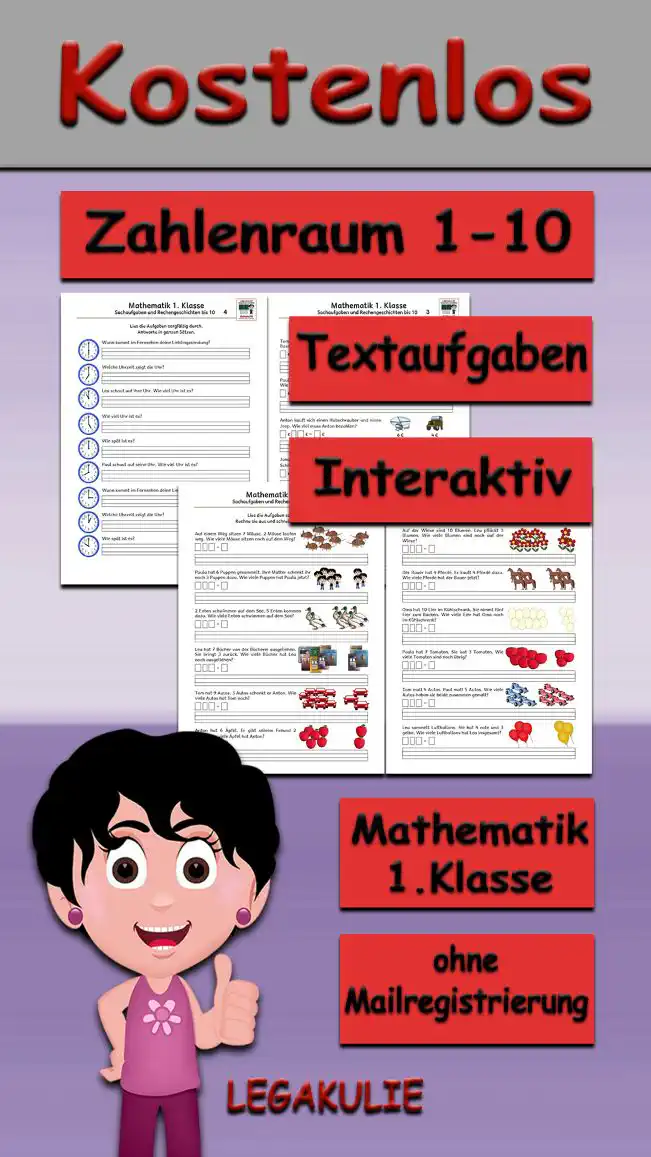 Textaufgaben Zahlenraum 10 Klasse 1 - Kostenloses Unterrichtsmaterial von Legakulie.info.