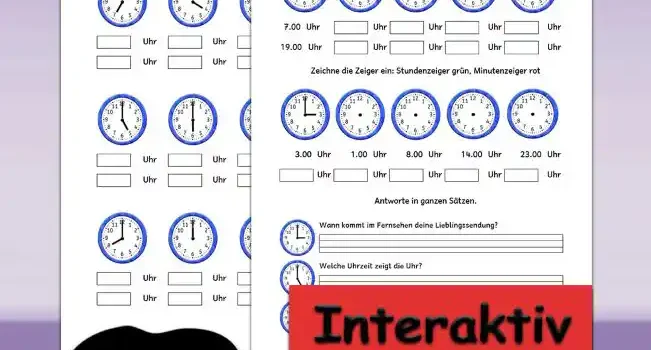 Uhrzeit lernen Klasse 1 - Kostenloses Unterrichtsmaterial von Legakulie.info.