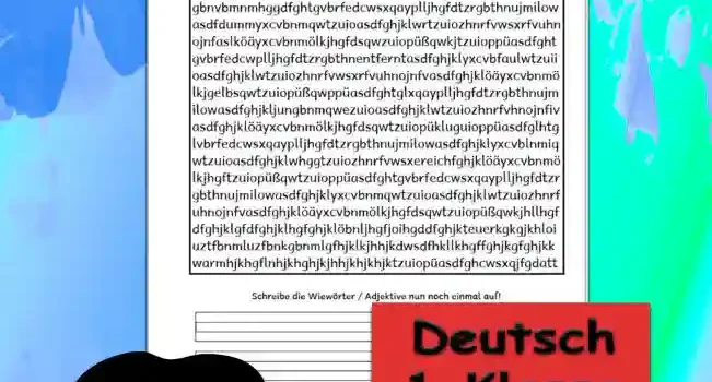 Arbeitsblatt Adjektive Buchstabenfeld Klasse 1 - Kostenloses Unterrichtsmaterial von Legakulie.info.
