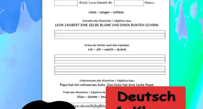 Arbeitsblatt Adjektive Training Klasse 1 - Kostenloses Unterrichtsmaterial von Legakulie.info.