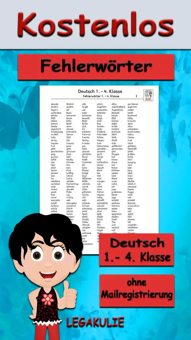Arbeitsblatt Fehlerwörter Klasse 1 – 4 - Kostenloses Unterrichtsmaterial von Legakulie.info.