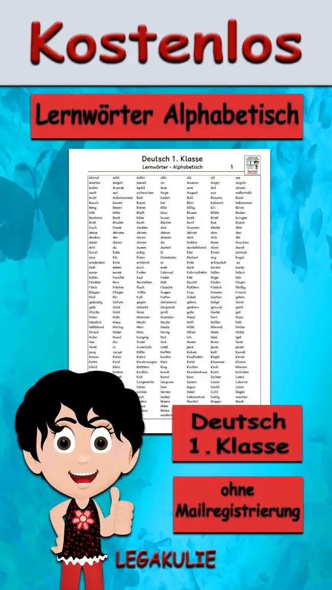 Arbeitsblatt Lernwörter Alphabetisch Klasse 1 - Kostenloses Unterrichtsmaterial von Legakulie.info.