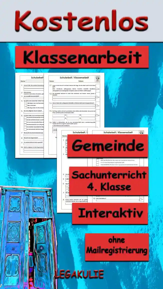 Arbeitsblatt Klassenarbeit Gemeinde - Kostenloses Unterrichtsmaterial von Legakulie.info.