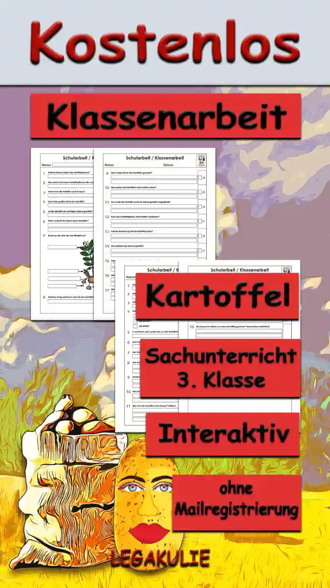 Arbeitsblatt Klassenarbeit Kartoffel - Kostenloses Unterrichtsmaterial von Legakulie.info.