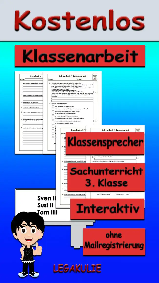 Arbeitsblatt Klassenarbeit Klassensprecher - Kostenloses Unterrichtsmaterial von Legakulie.info.