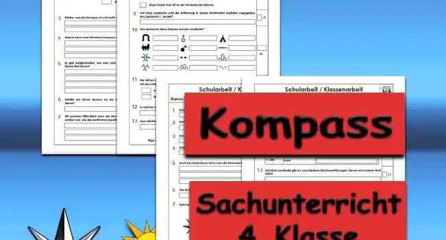 Arbeitsblatt Klassenarbeit Kompass Karte - Kostenloses Unterrichtsmaterial von Legakulie.info.