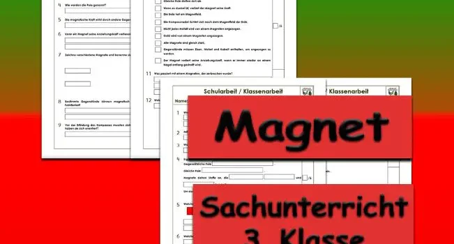 Arbeitsblatt Klassenarbeit Magnet - Kostenloses Unterrichtsmaterial von Legakulie.info.
