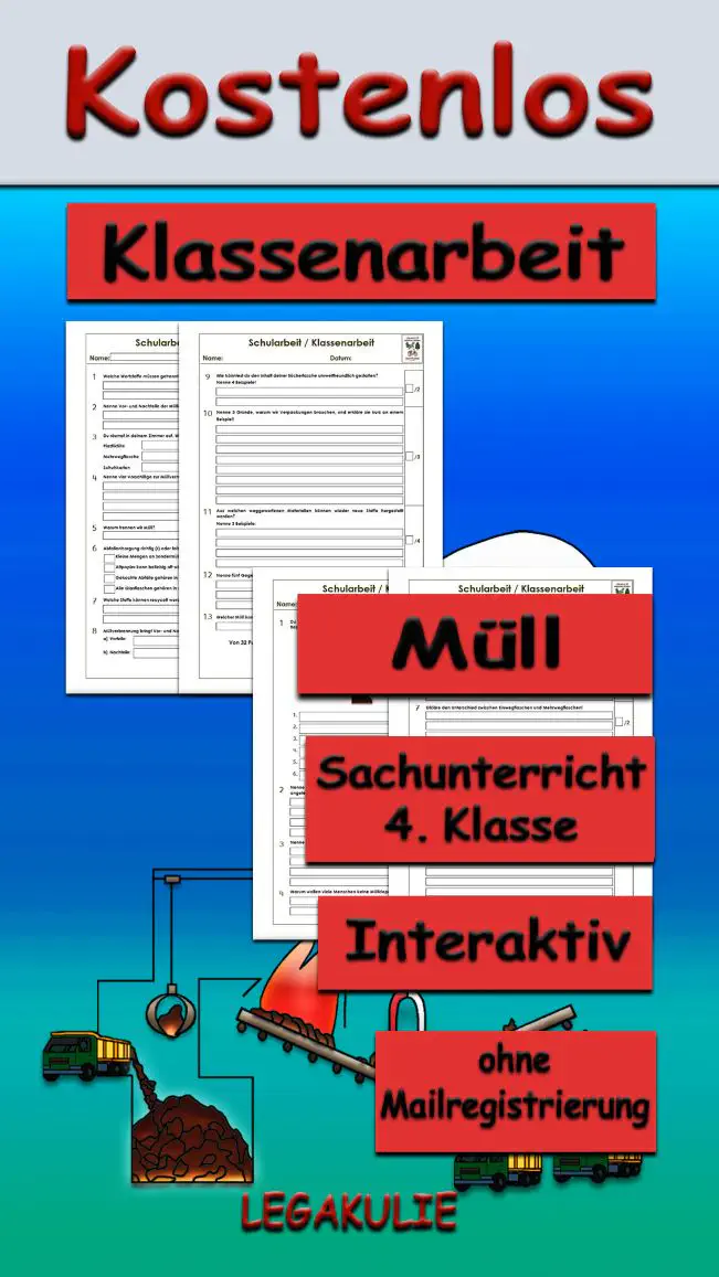 Arbeitsblatt Klassenarbeit Müll - Kostenloses Unterrichtsmaterial von Legakulie.info.