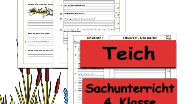 Arbeitsblatt Klassenarbeit Teich - Kostenloses Unterrichtsmaterial von Legakulie.info.