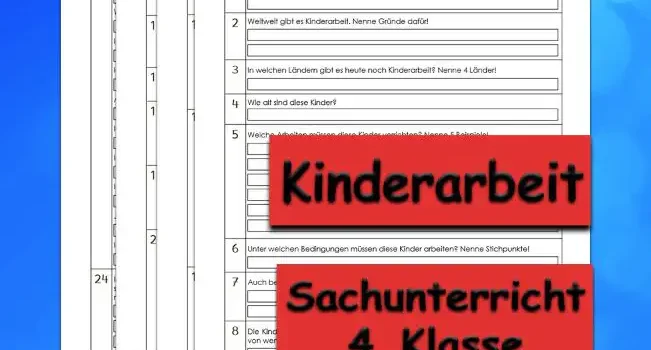 Arbeitsblatt Übungsfragen Kinderarbeit - Kostenloses Unterrichtsmaterial von Legakulie.info.