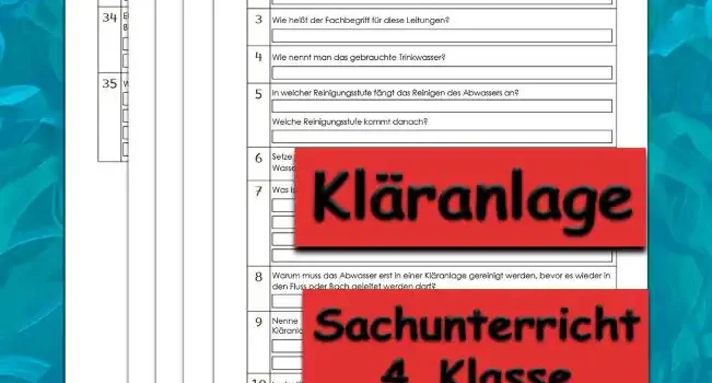 Arbeitsblatt Übungsfragen Kläranlage - Kostenloses Unterrichtsmaterial von Legakulie.info.