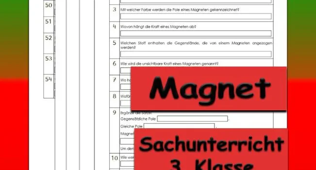 Arbeitsblatt Übungsfragen Magnet - Kostenloses Unterrichtsmaterial von Legakulie.info.