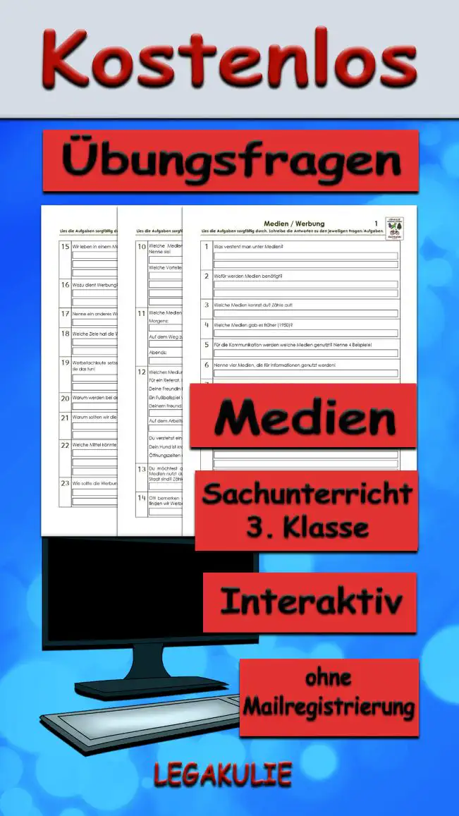 Arbeitsblatt Übungsfragen Medien - Kostenloses Unterrichtsmaterial von Legakulie.info.