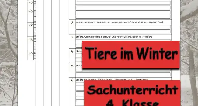 Übungsfragen Tiere im Winter Arbeitsblatt Übungsfragen Tiere im Winter - Kostenloses Unterrichtsmaterial von Legakulie.info.