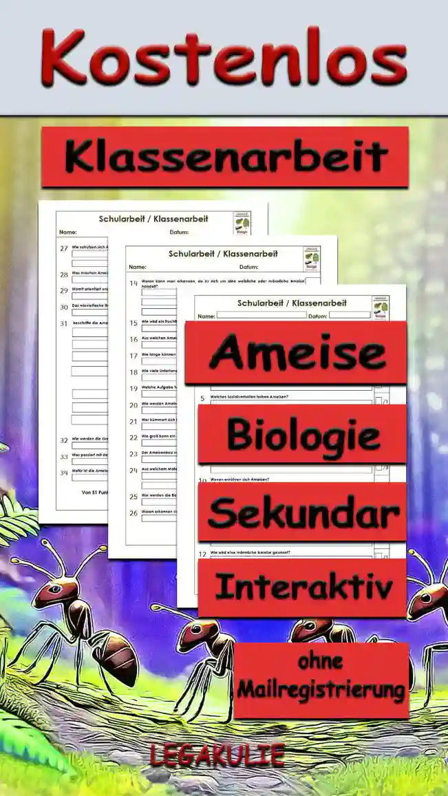 Klassenarbeit Ameise Unterrichtsmaterial - Kostenlos von Legakulie.info