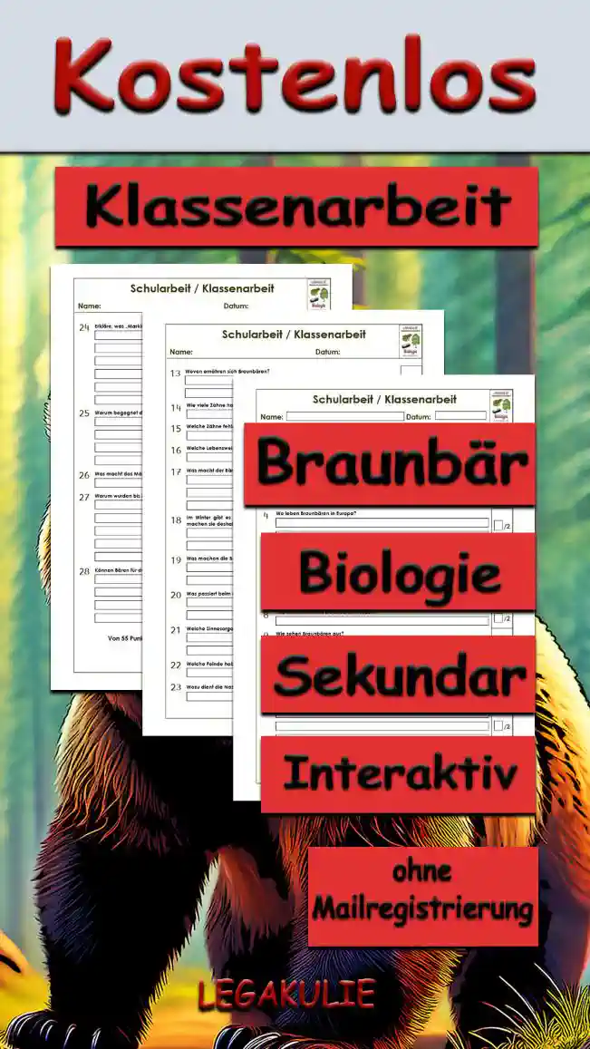 Klassenarbeit Braunbär Unterrichtsmaterial - Kostenlos von Legakulie.info