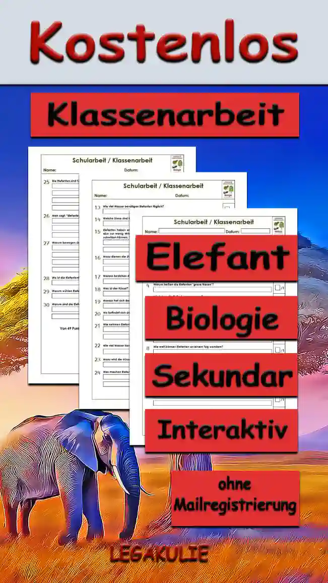 Klassenarbeit Elefant Unterrichtsmaterial - Kostenlos von Legakulie.info