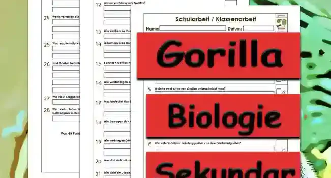 Klassenarbeit Gorilla Klassenarbeit Gorilla Unterrichtsmaterial - Kostenlos von Legakulie.info