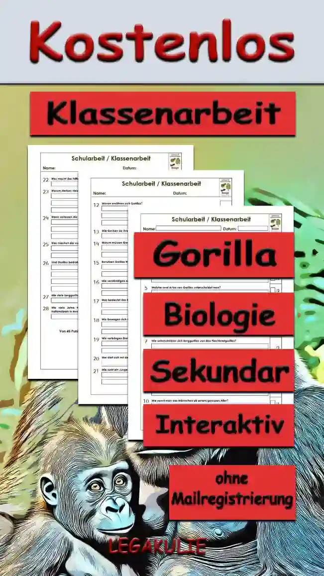 Klassenarbeit Gorilla Unterrichtsmaterial - Kostenlos von Legakulie.info