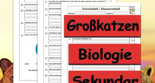 Klassenarbeit Großkatzen Klassenarbeit Großkatzen Unterrichtsmaterial - Kostenlos von Legakulie.info