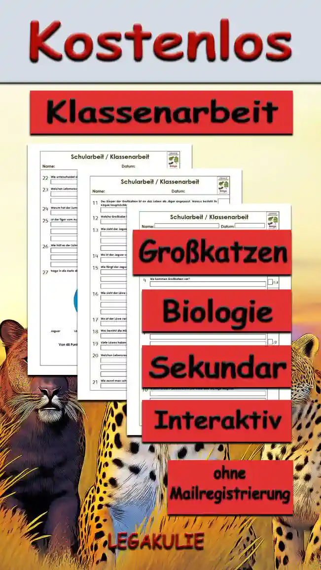 Klassenarbeit Großkatzen Unterrichtsmaterial - Kostenlos von Legakulie.info