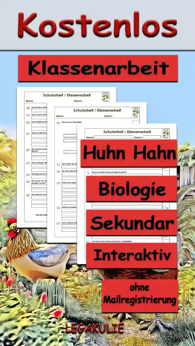 Klassenarbeit Huhn Hahn Unterrichtsmaterial - Kostenlos von Legakulie.info