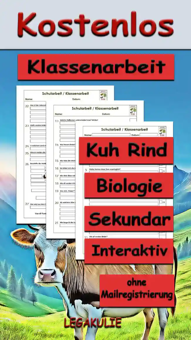 Klassenarbeit Kuh Rind Unterrichtsmaterial - Kostenlos von Legakulie.info