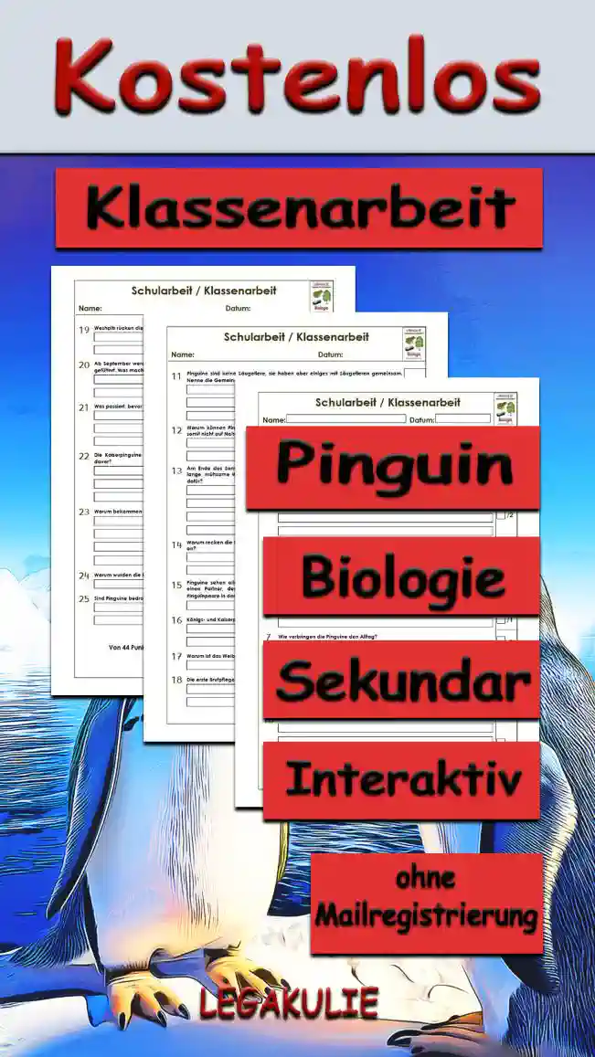 Klassenarbeit Pinguin Unterrichtsmaterial - Kostenlos von Legakulie.info