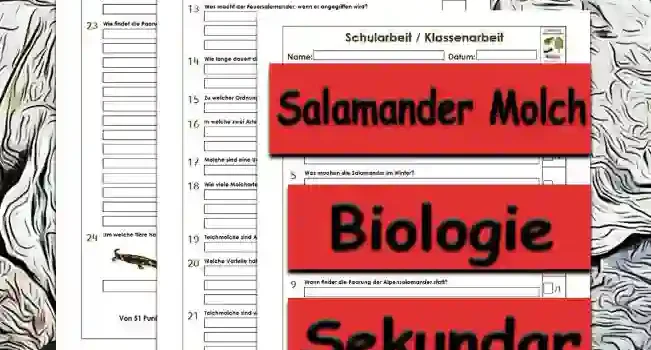 Klassenarbeit Salamander Molch Unterrichtsmaterial - Kostenlos von Legakulie.info