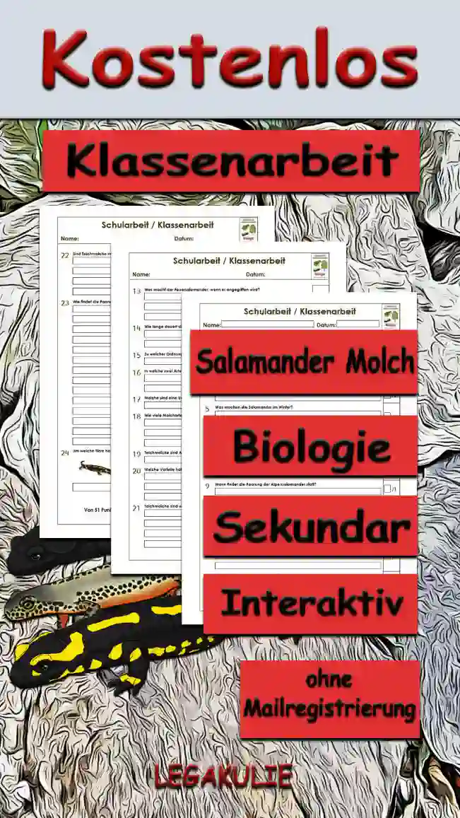 Klassenarbeit Salamander Molch Unterrichtsmaterial - Kostenlos von Legakulie.info