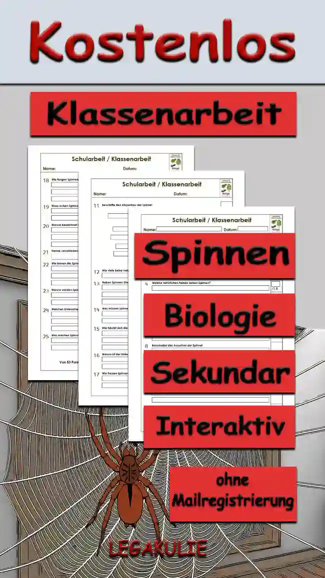 Klassenarbeit Spinnen Unterrichtsmaterial - Kostenlos von Legakulie.info