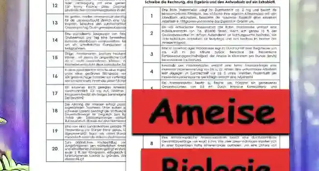 Textaufgaben Ameise Sekundar Unterrichtsmaterial - Kostenlos von Legakulie.info