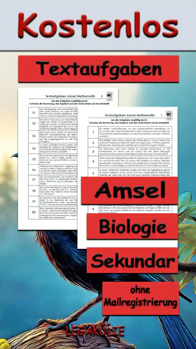 Textaufgaben Amsel Unterrichtsmaterial - Kostenlos von Legakulie.info
