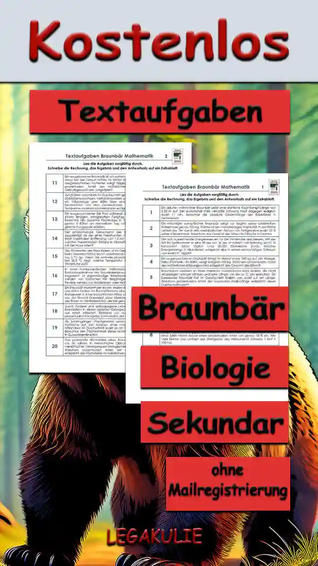 Textaufgaben Braunbär Unterrichtsmaterial - Kostenlos von Legakulie.info