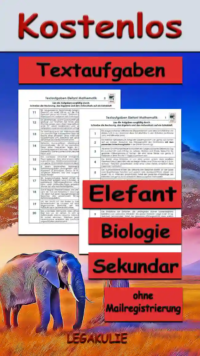 Textaufgaben Elefant Unterrichtsmaterial - Kostenlos von Legakulie.info