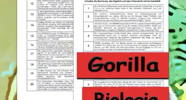 Textaufgaben Gorilla Sekundar Unterrichtsmaterial - Kostenlos von Legakulie.info