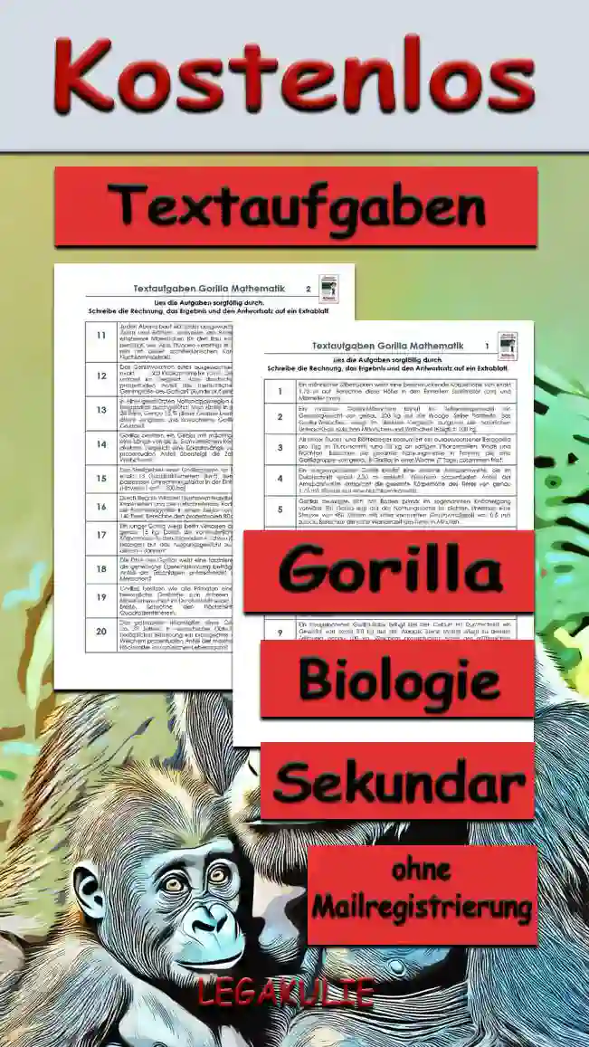 Textaufgaben Gorilla Sekundar Unterrichtsmaterial - Kostenlos von Legakulie.info