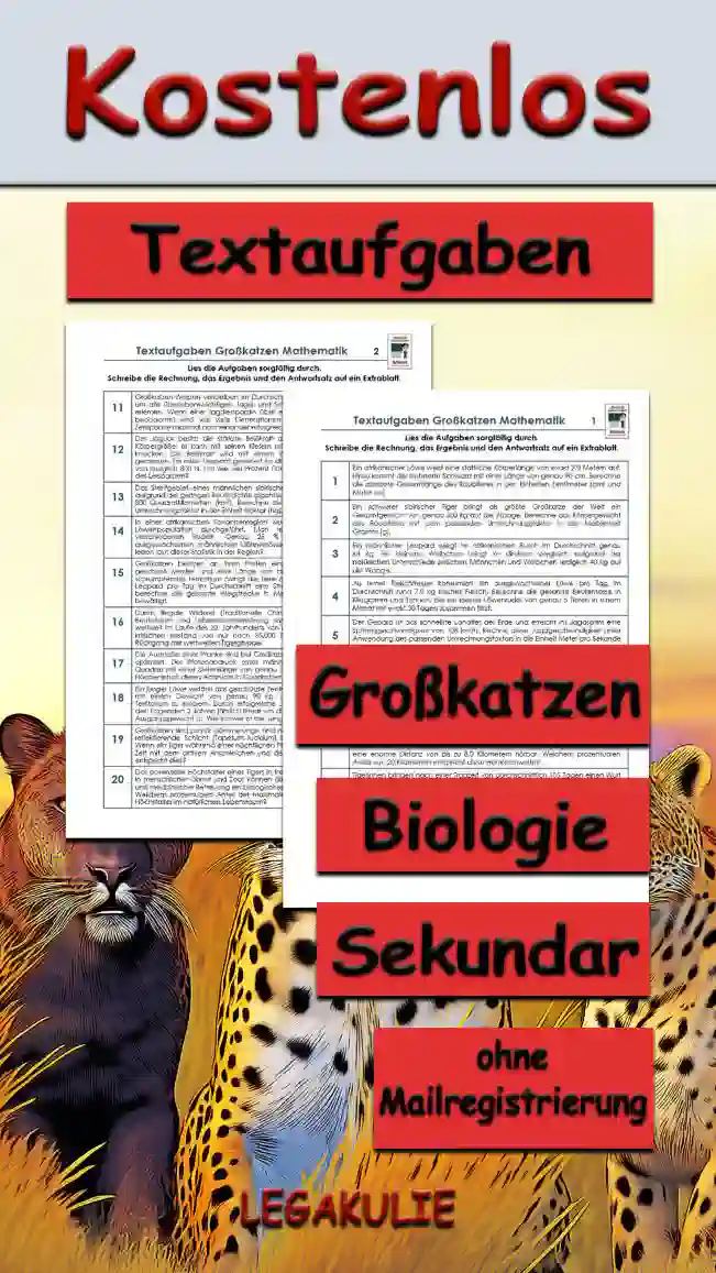 Textaufgaben Grosskatzen Unterrichtsmaterial - Kostenlos von Legakulie.info
