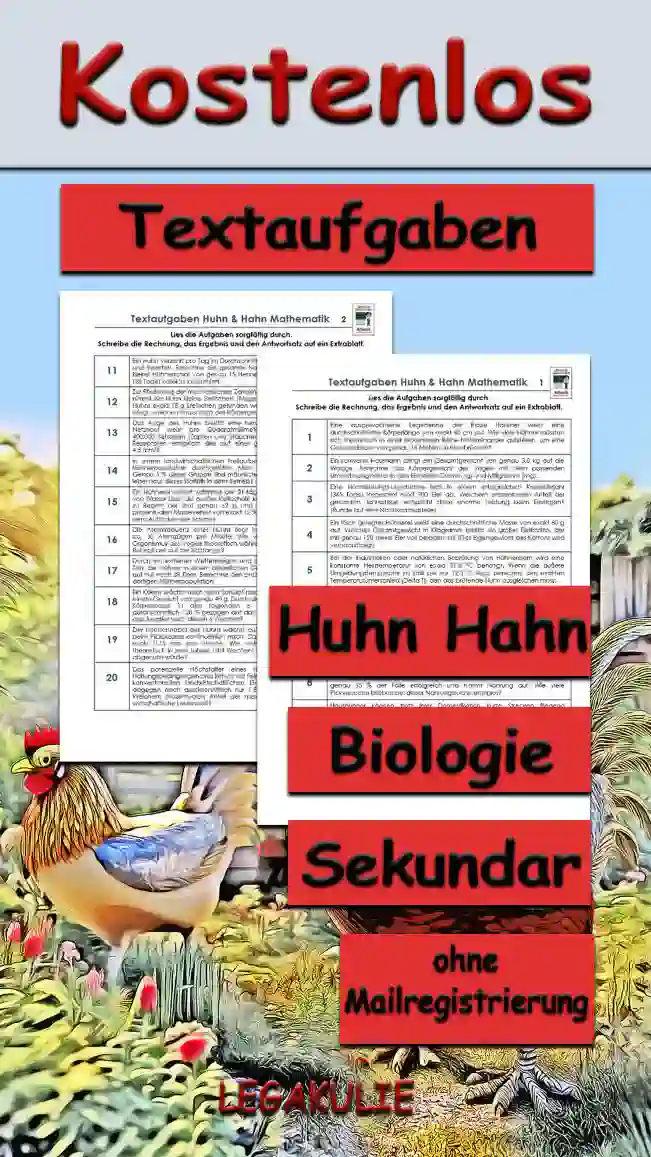 Textaufgaben Huhn Hahn Unterrichtsmaterial - Kostenlos von Legakulie.info