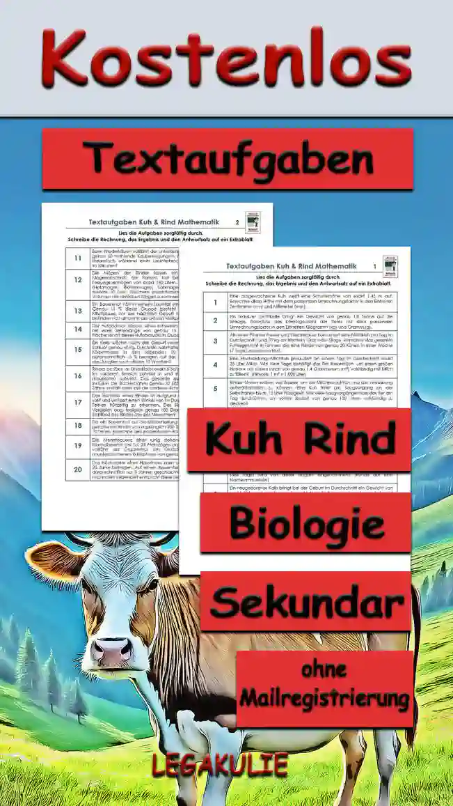 Textaufgaben Kuh Rind Unterrichtsmaterial - Kostenlos von Legakulie.info
