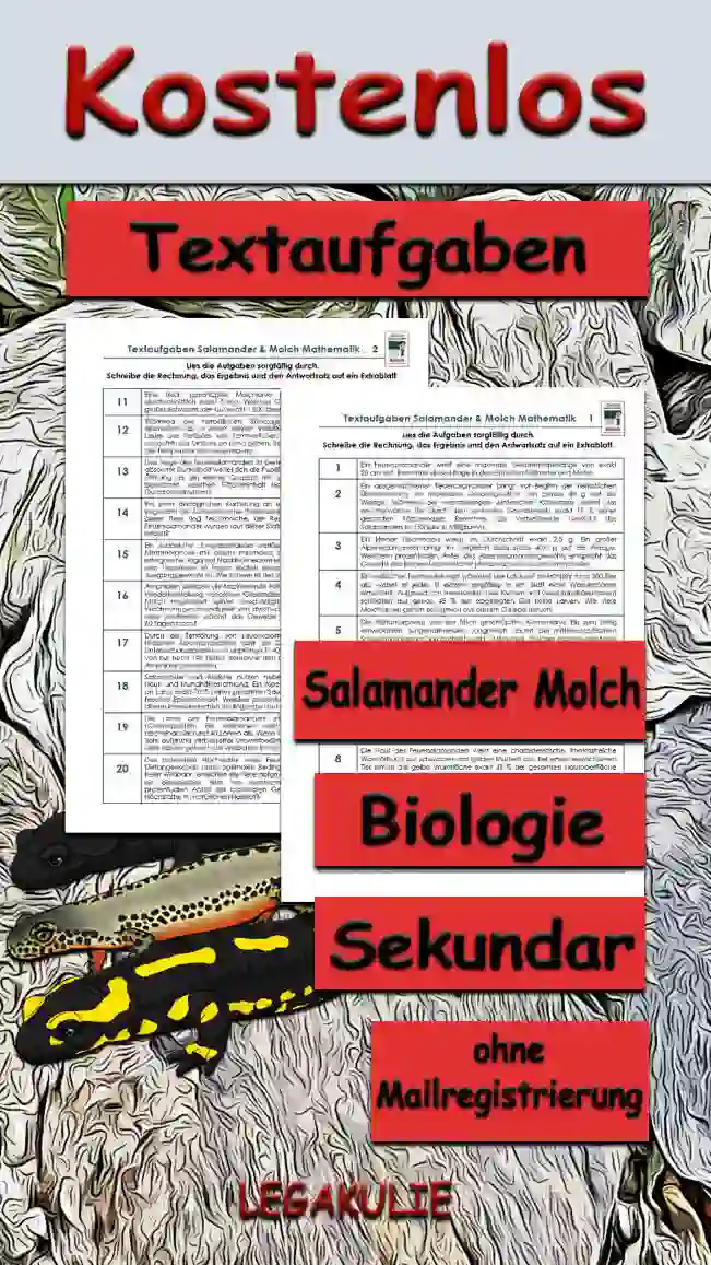 Textaufgaben Salamander Molch Unterrichtsmaterial - Kostenlos von Legakulie.info
