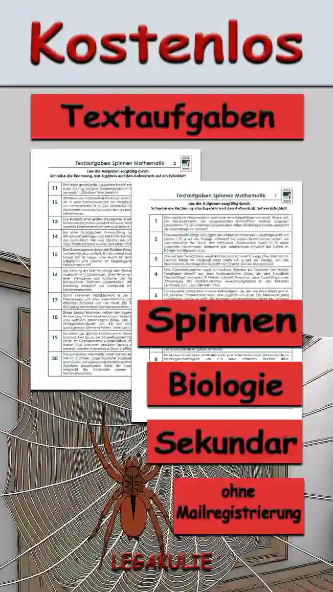 Textaufgaben Spinnen Sekundar Unterrichtsmaterial - Kostenlos von Legakulie.info