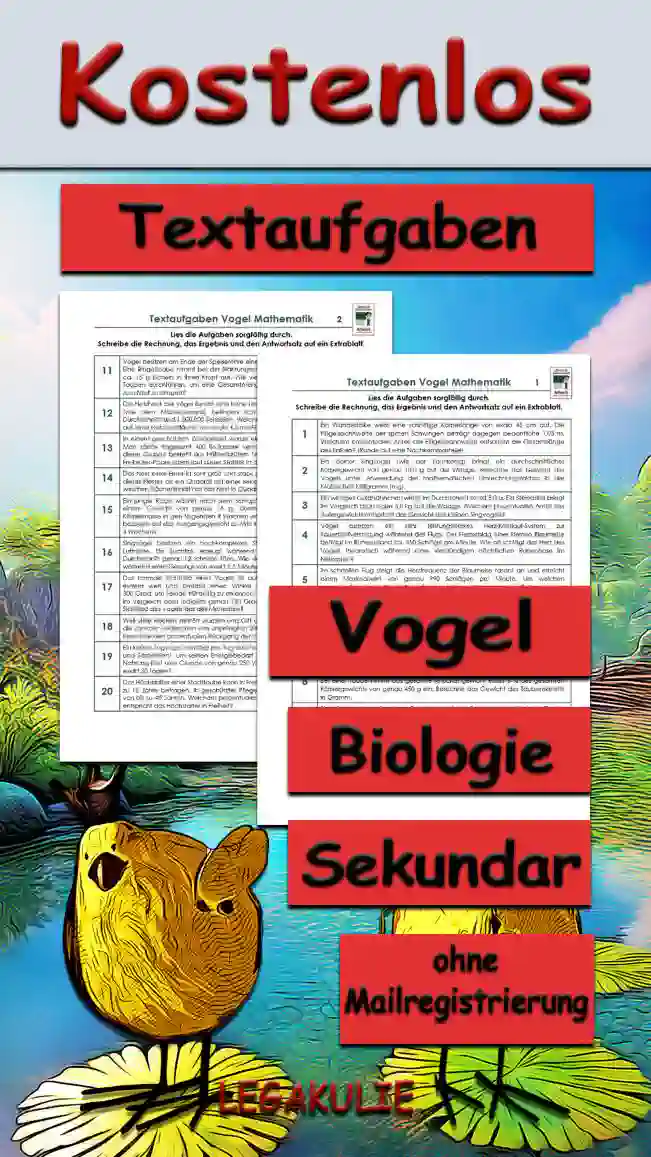 Textaufgaben Vogel Sekundar Unterrichtsmaterial - Kostenlos von Legakulie.info