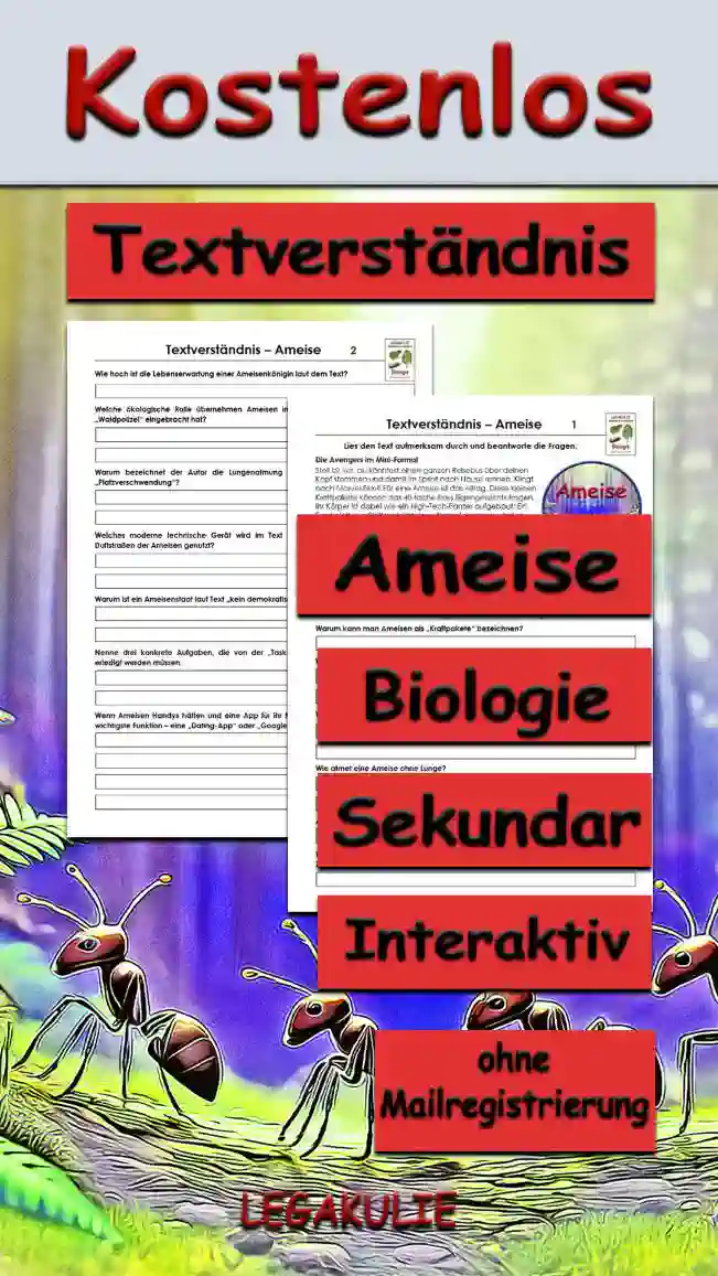 Textverständnis Ameise Unterrichtsmaterial - Kostenlos von Legakulie.info
